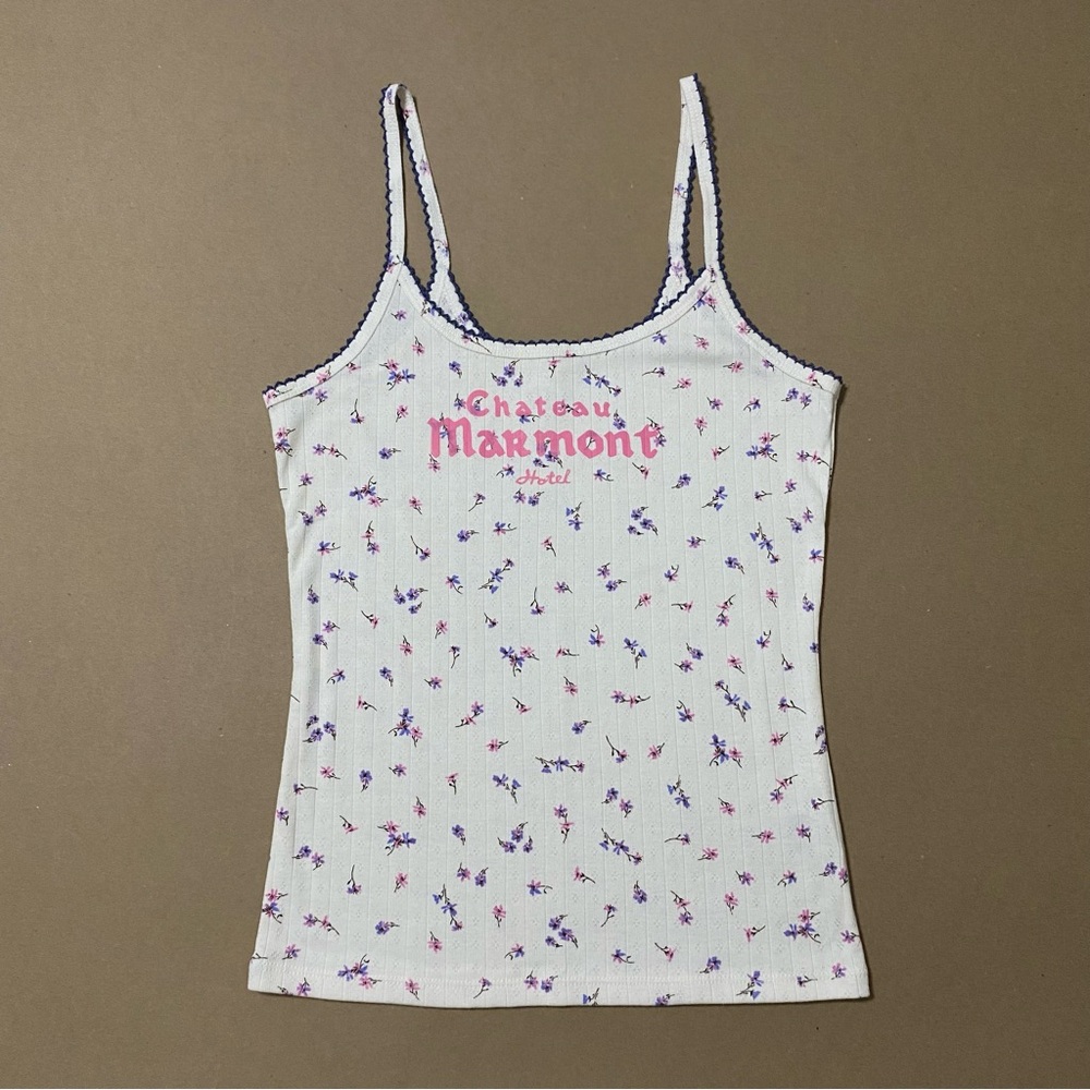 Chateau Marmont Hotel y2k floral print cami tank top with thin straps